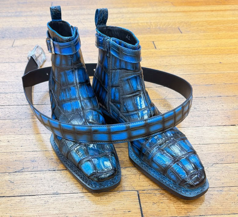 Maurice Custom Alligator Belt - Dark Blue