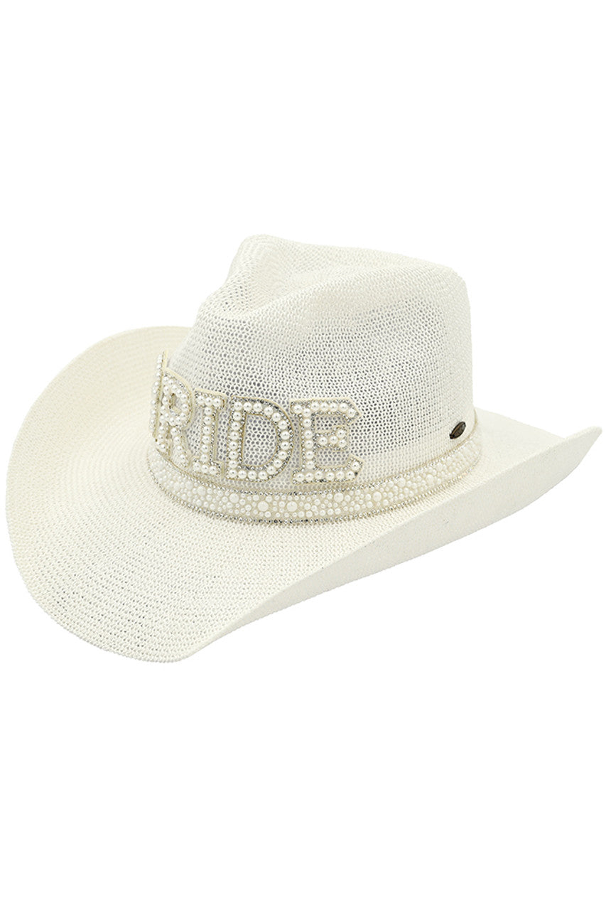 C.C Women's Bride Pearl & Rhinestone Trim Cowboy Hat