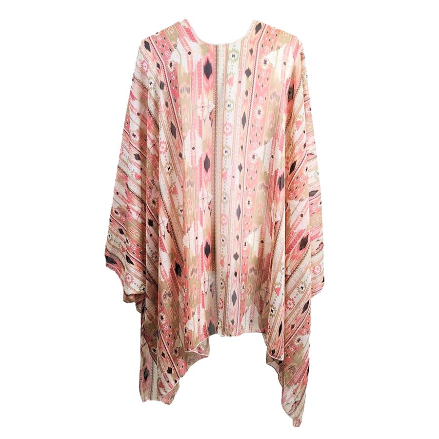 Boho Patterned Sheer Cover Up Kimono Poncho