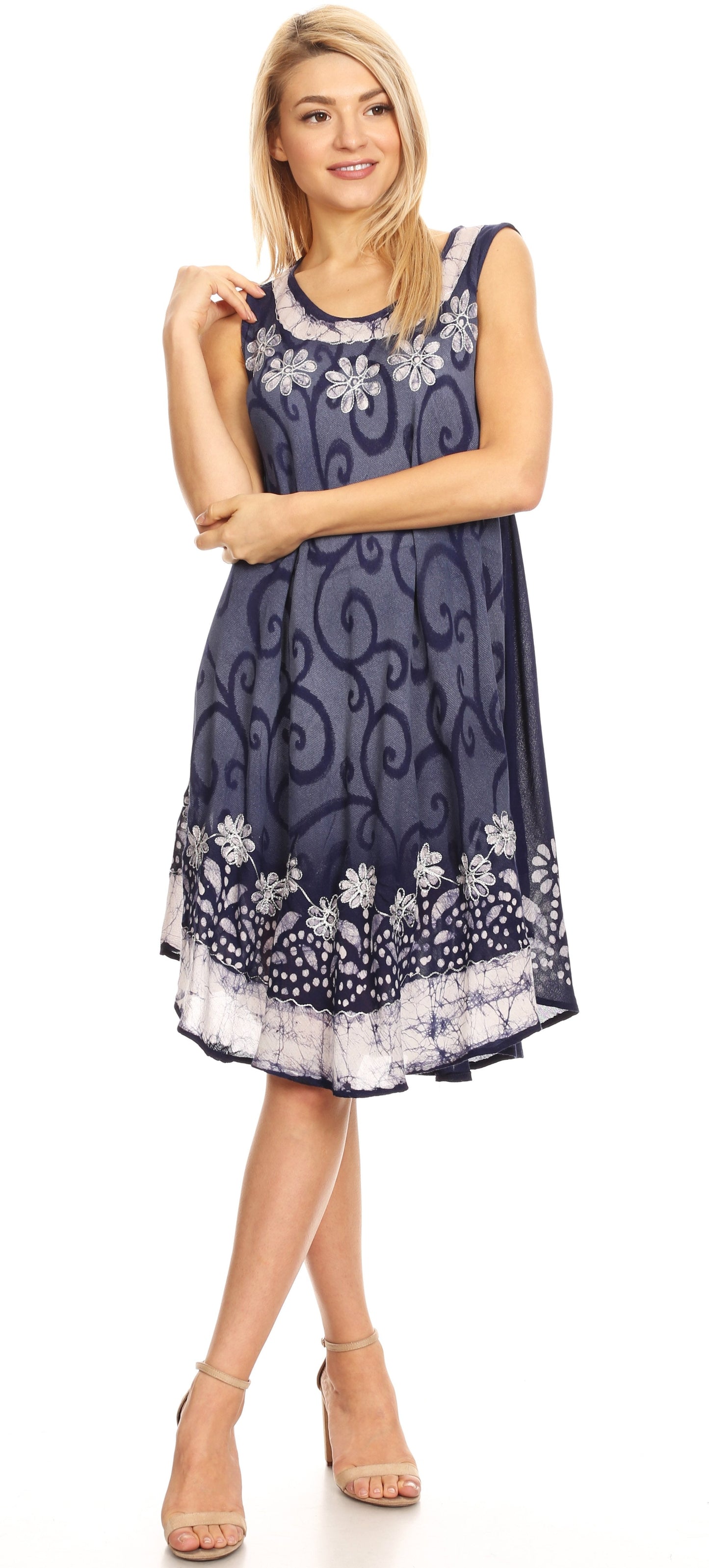 Sakkas Anabel Women's Short Flowy Caftan Tank Dress Cover up Light Swing A-line