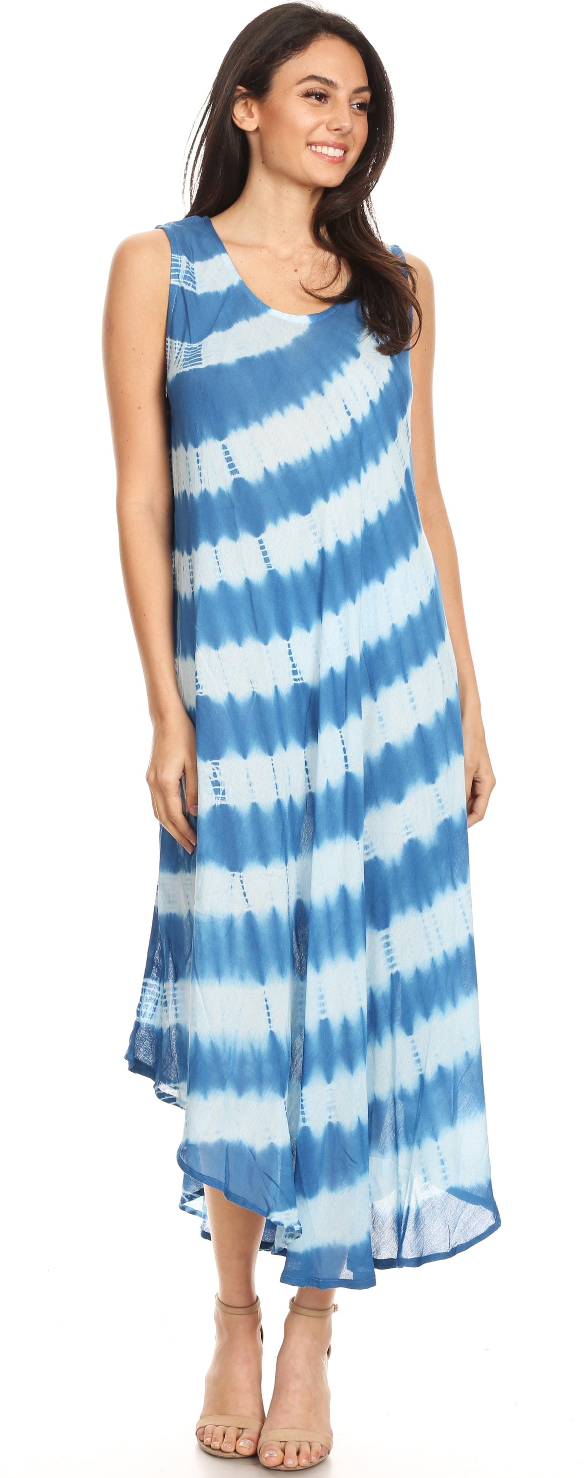 Sakkas Neja - Vestido maxi informal sin mangas holgado con teñido anudado para mujer