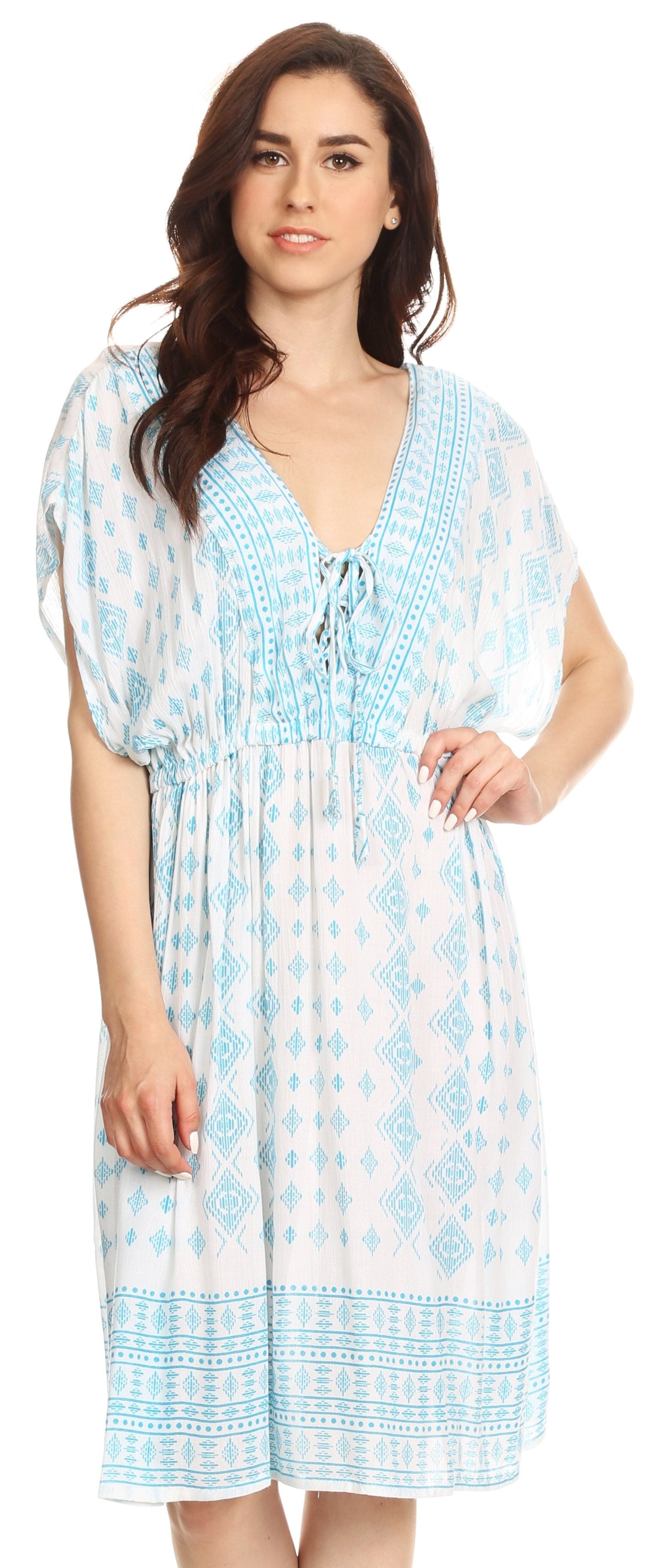Sakkas Denika - Vestido midi de verano con estampado azteca y cuello en V