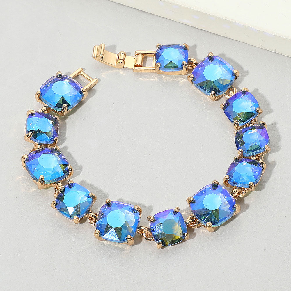 Women's Cushion Square Stone Link Evening Bracelet