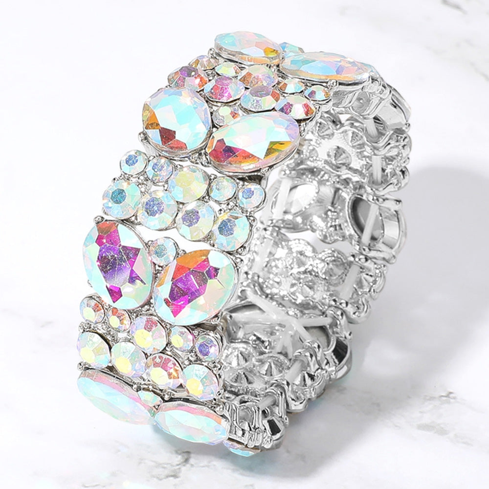 Glass Crystal Oval Round Stretch Evening Bracelet