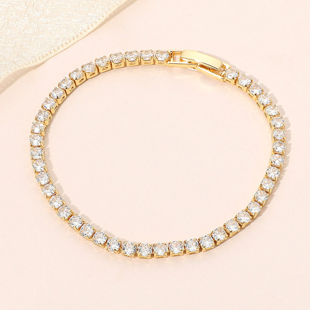 18K Gold Dipped Classic Round Tennis Chain Bracelet