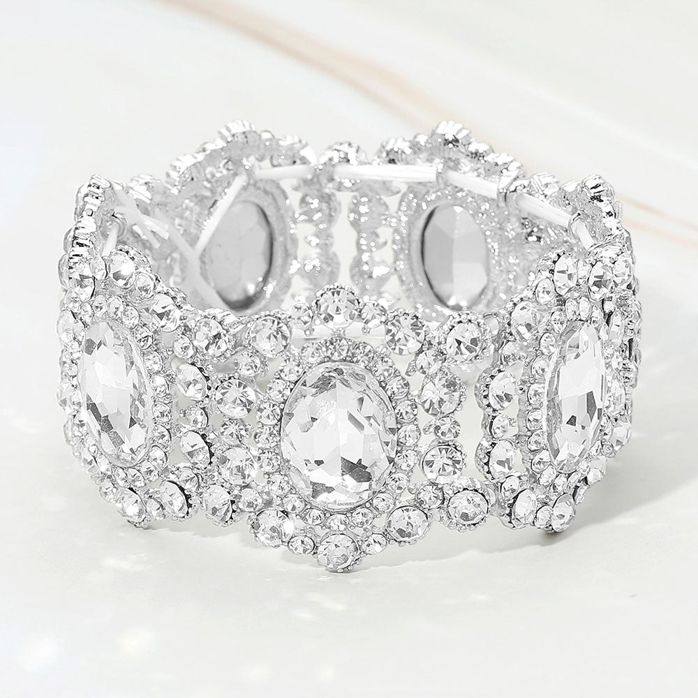 Oval Stone Accented Link Stretch Evening Bracelet