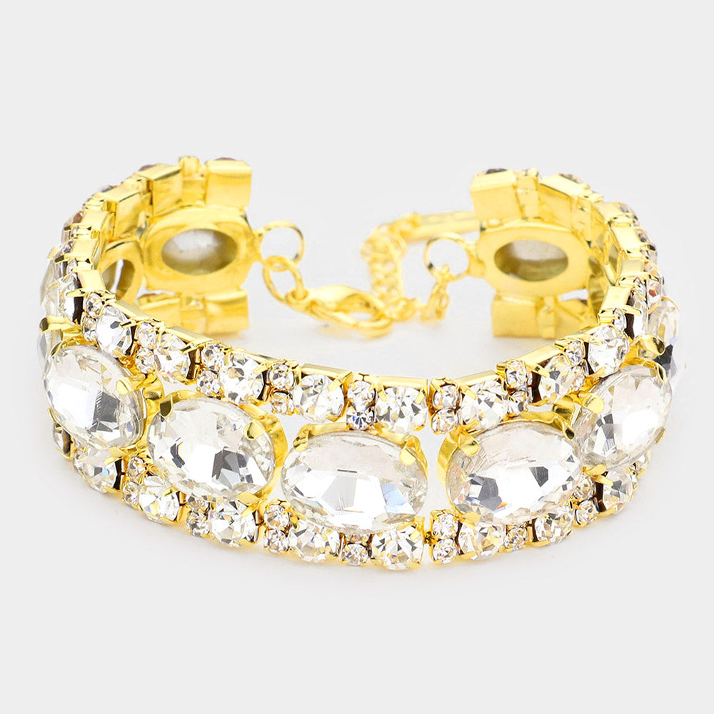 Oval Crystal Rhinestone Evening Bracelet