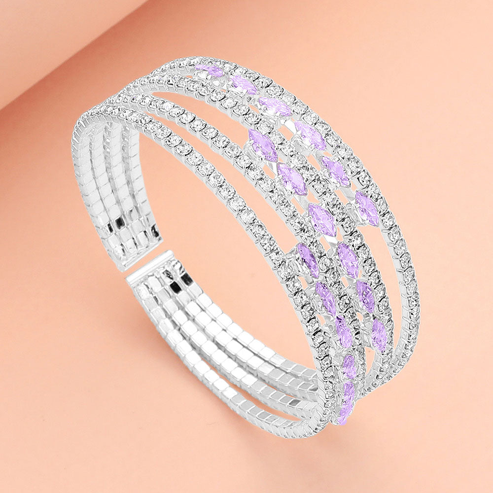 Marquise CZ Stone Rhinestone Paved Split Evening Bracelet