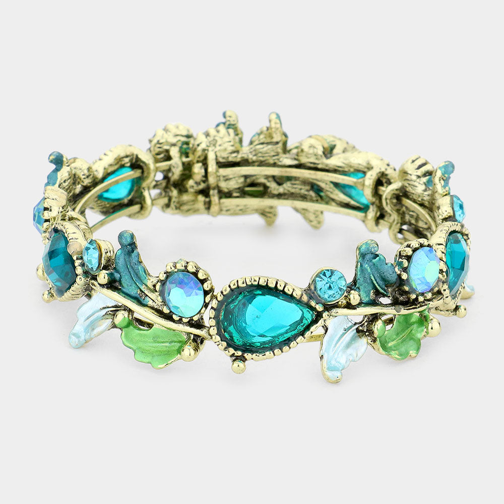 Glass Crystal and Metal Vine Open Adjustable Bracelet