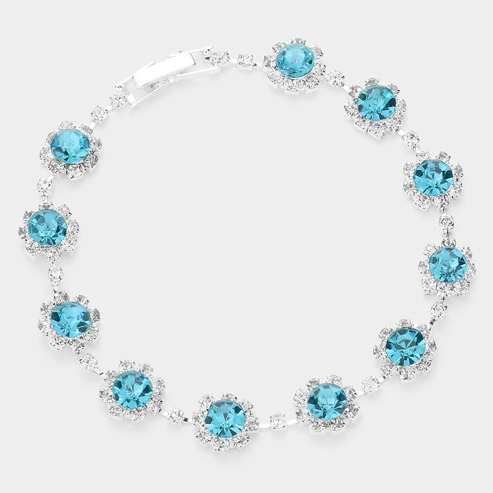 Round Crystal Rhinestone Rosette Evening Bracelet