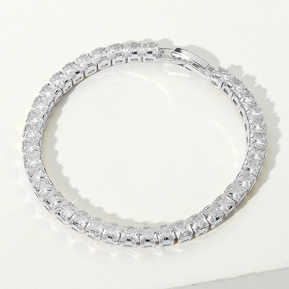 Square CZ Stone Tennis Chain Evening Bracelet