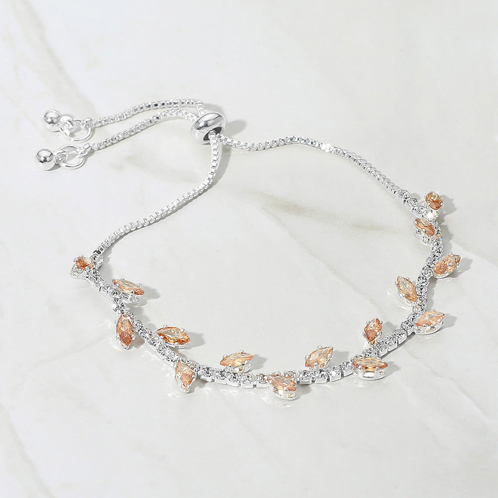 Marquise CZ Stone Cluster Pointed Leaf Vine Adjustable Cinch Pull Tie Bracelet