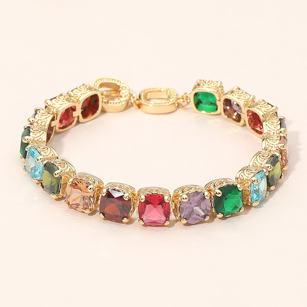 Square CZ Link Tennis Toggle Bracelet
