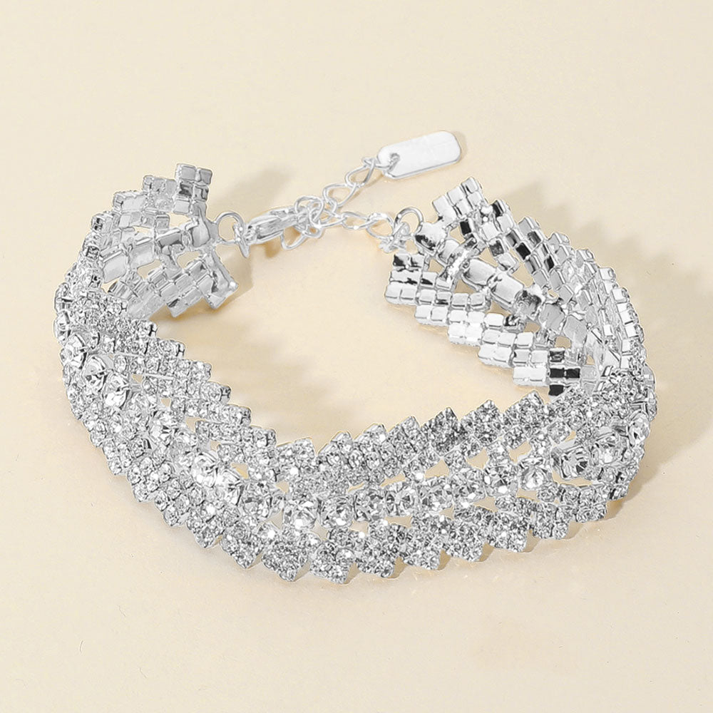 Multi Row Rhinestone Evening Bracelet