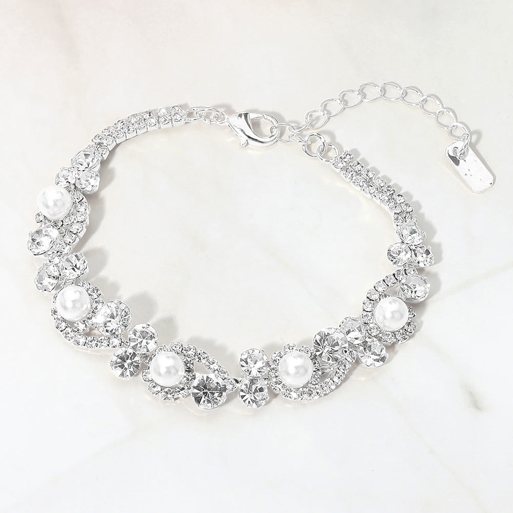 Pearl Crystal Vine Evening Bracelet