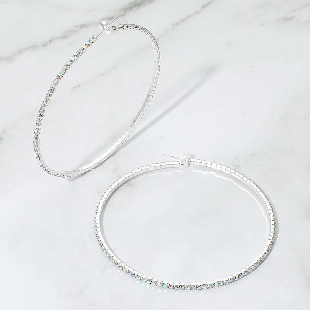 70mm Rhinestone Paved Hoop Earrings