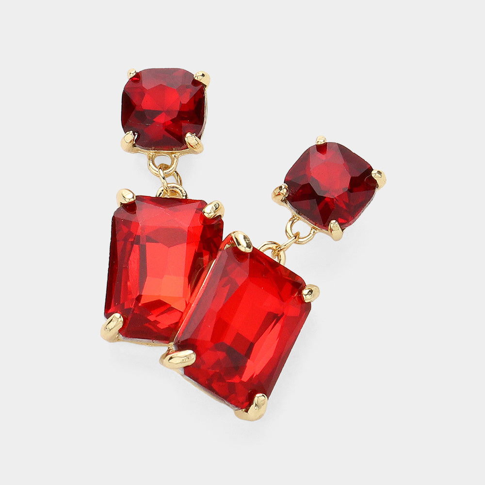 Women's Square Rectangle Link Dangle Evening Earrings