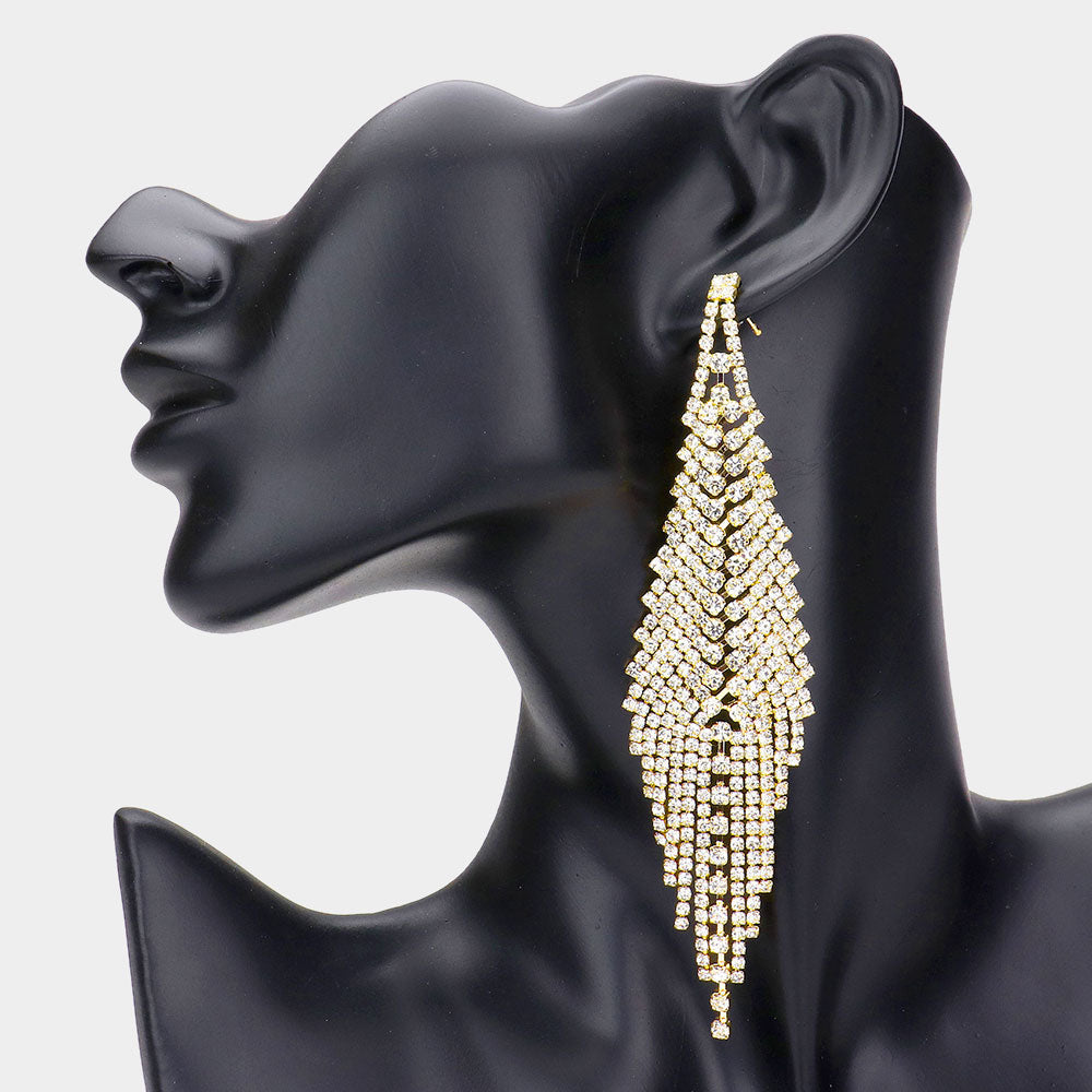 Crystal Rhinestone Fringe Evening Earrings