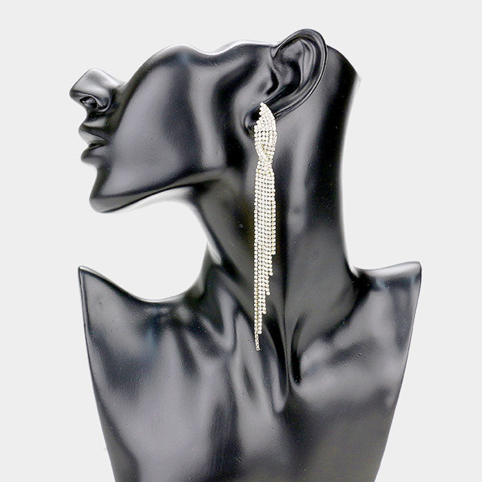Long Drop Twisted Rhinestone Pave Evening Earrings