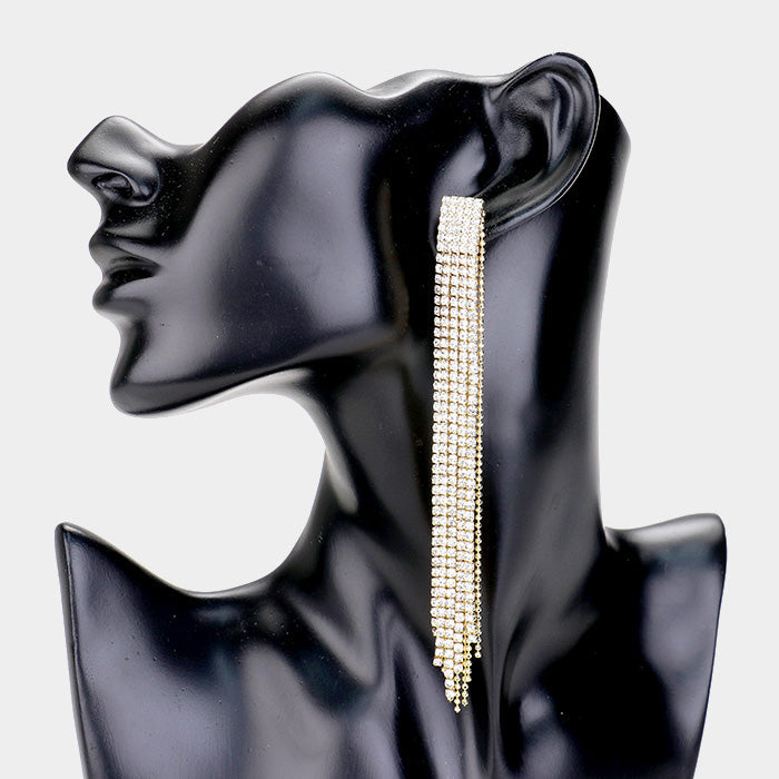 Rhinestone Pave Long Drop Evening Earrings