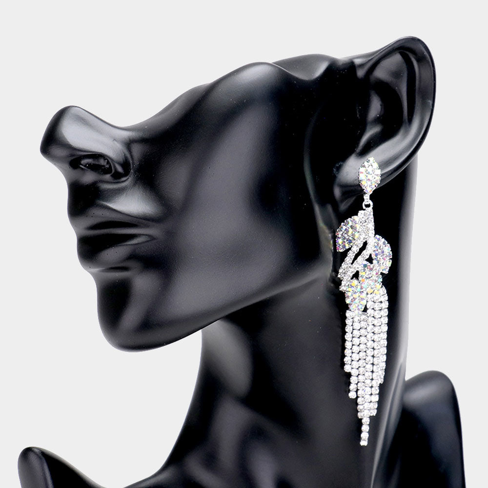 Rhinestone Crystal Leaf Drop Evening Earrings
