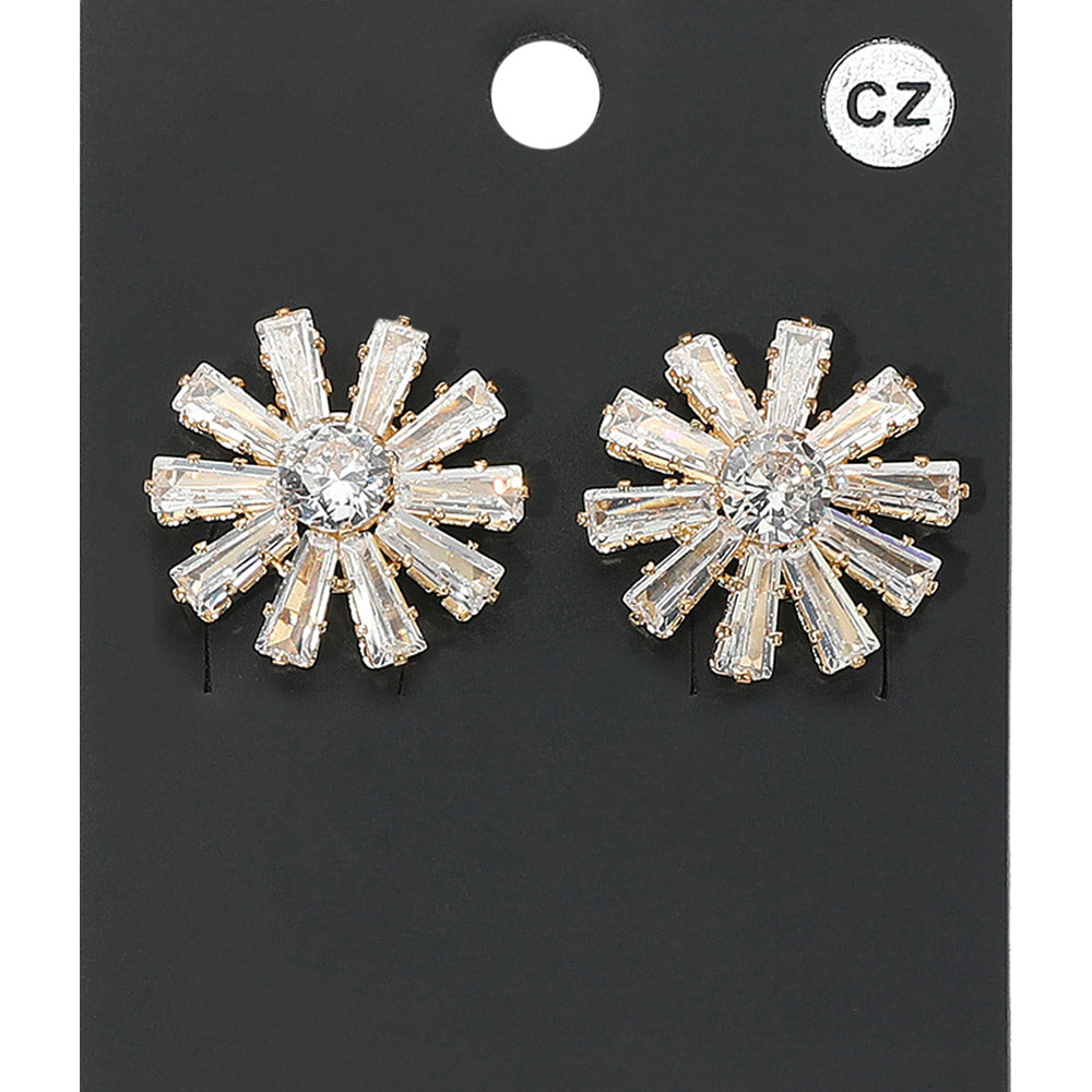 Flower CZ Stone Stud Evening Earrings