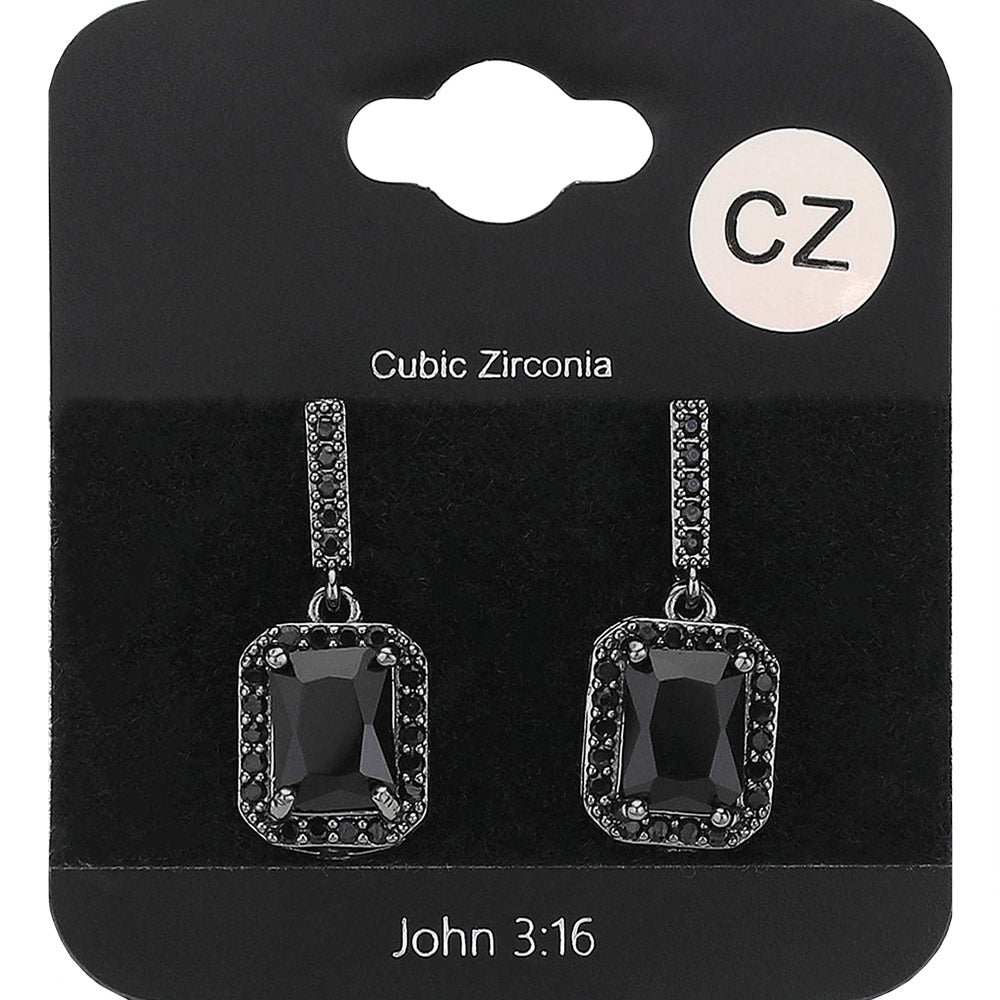 Square CZ Stone Cluster Dangle Evening Earrings