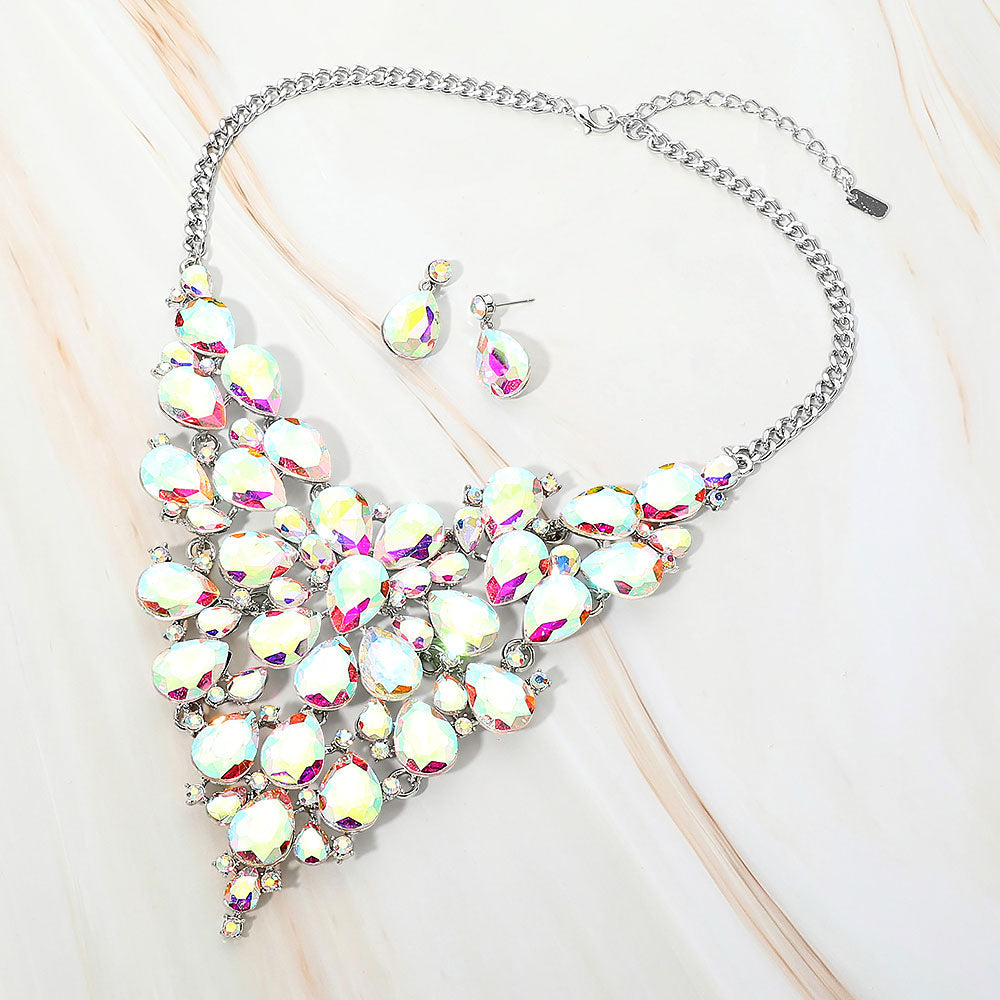 Bold Teardrop Cluster Embellished Evening Necklace