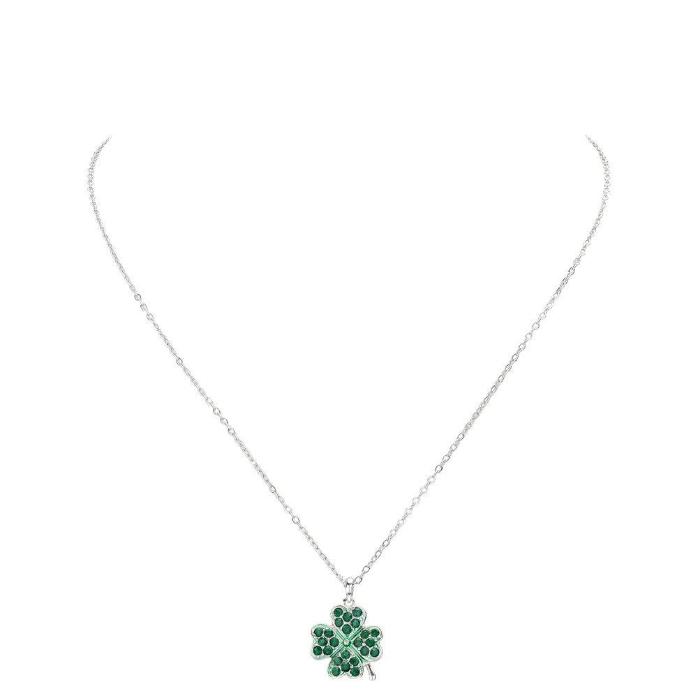 Stone Paved Clover Pendant Necklace