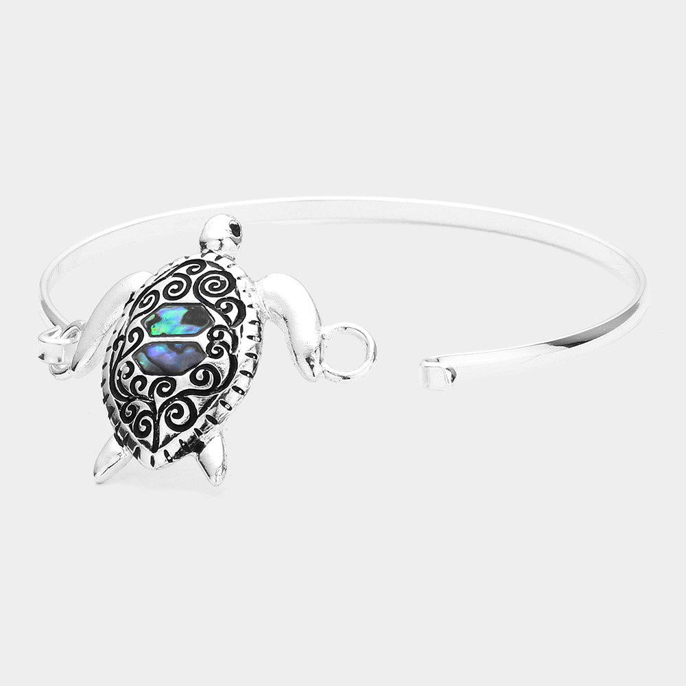 Antique Metal Abalone Sea Turtle Bangle Bracelet