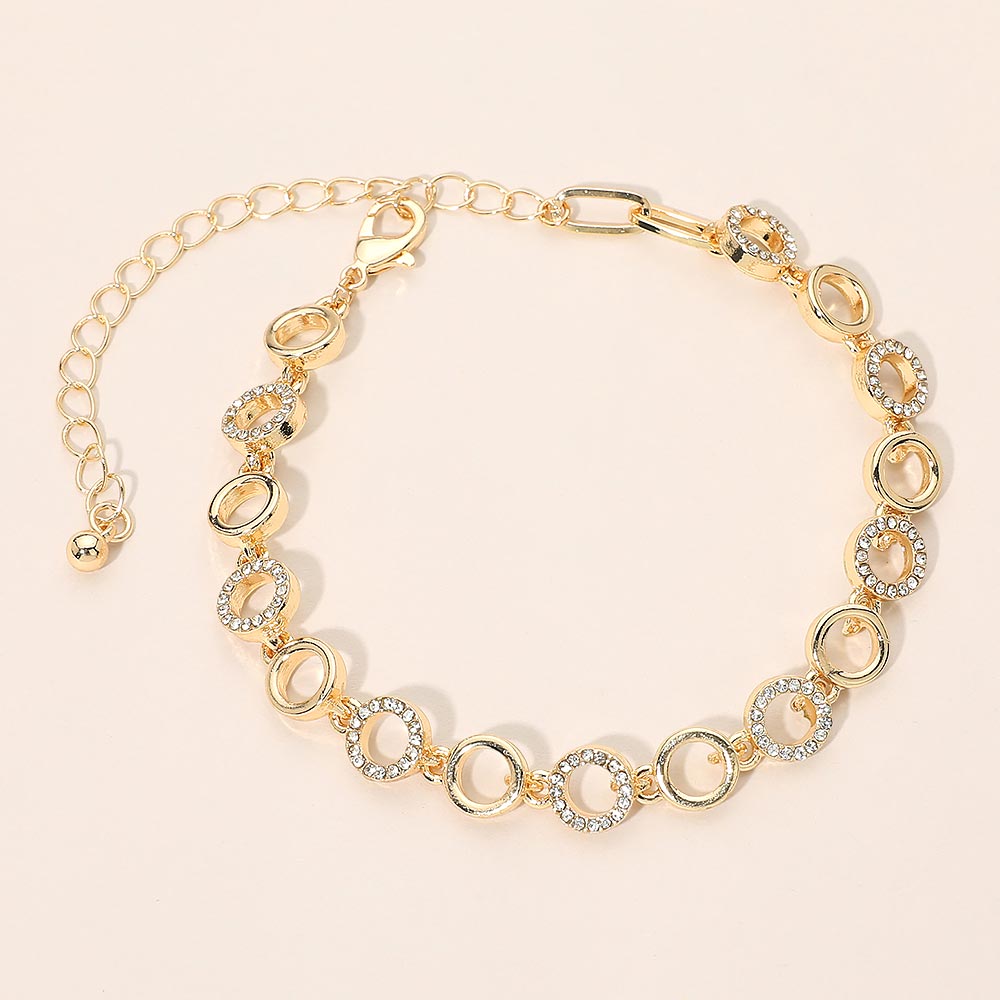 Gold Dipped Rhinestone Pave Geometric Circle Link Bracelet