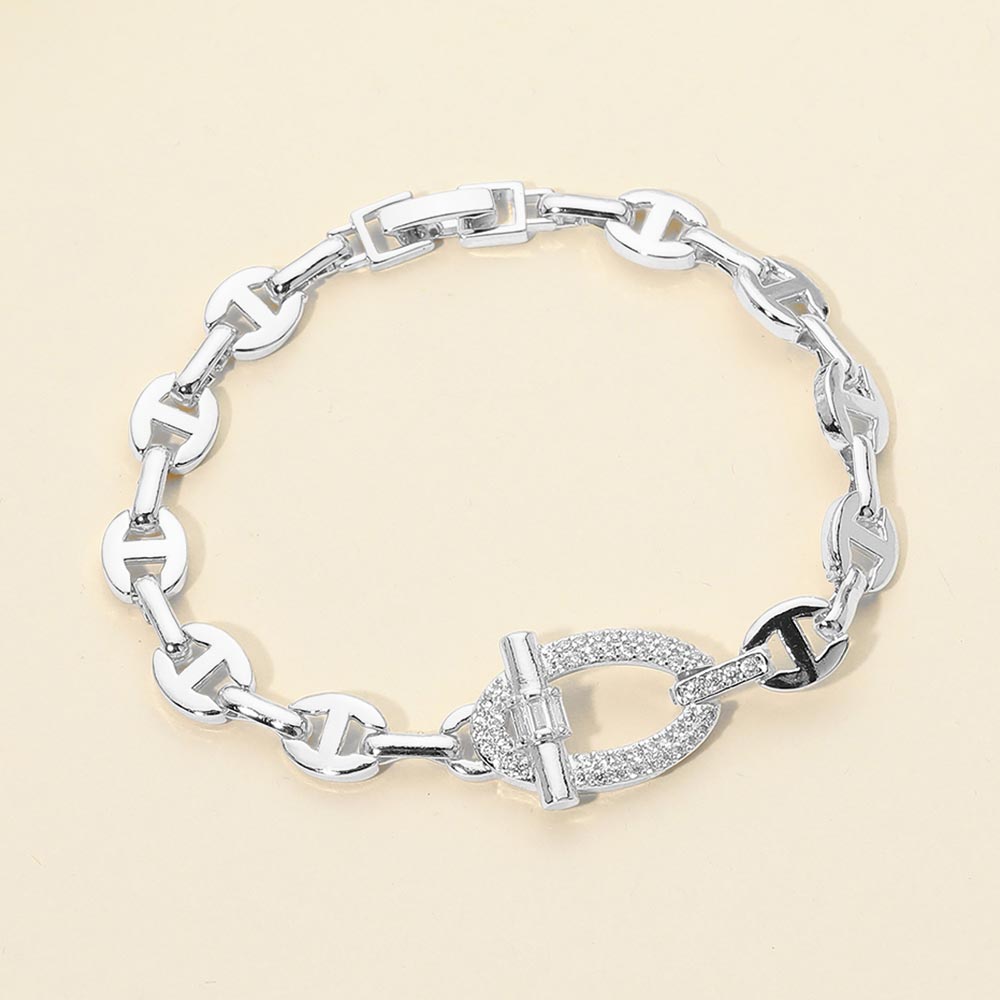 CZ Pave Toggle Charm Geometric Link Bracelet