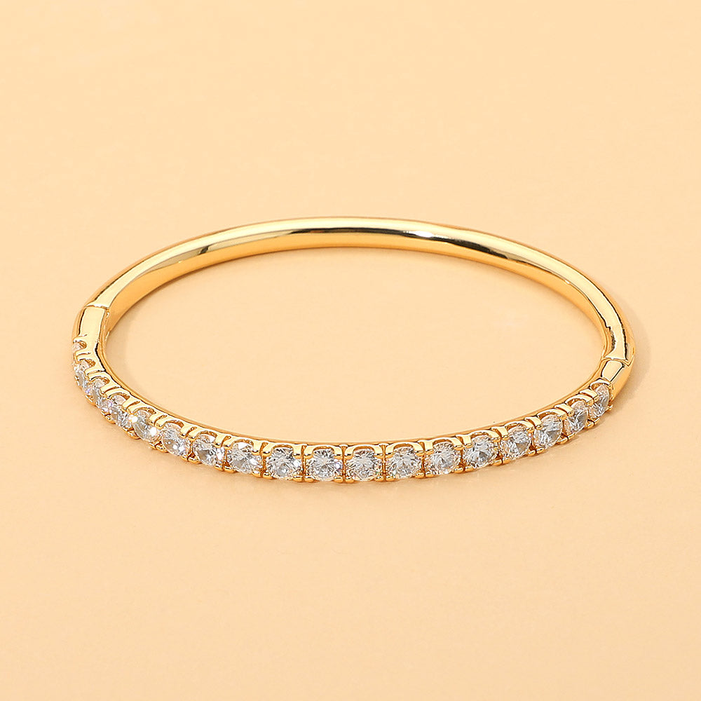 18K Gold Dipped Crystal Row Hinged Bangle Bracelet