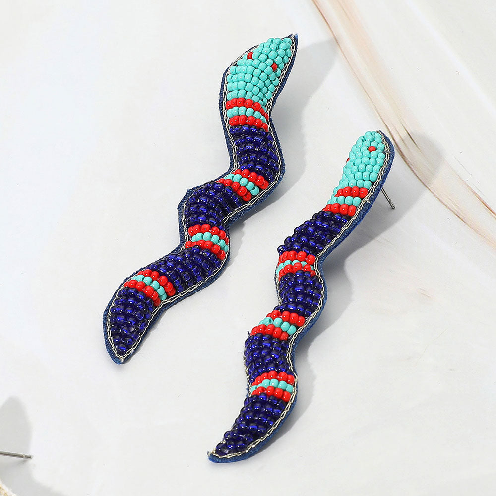 Felt Back Seed Beaded Snake Earrings