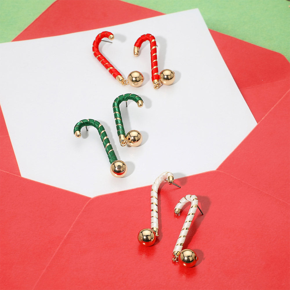 Ball Drop Christmas Candy Cane Earrings