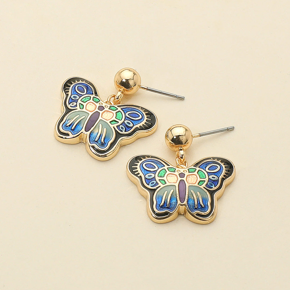 Enamel Butterfly Detailed Dangle Earrings