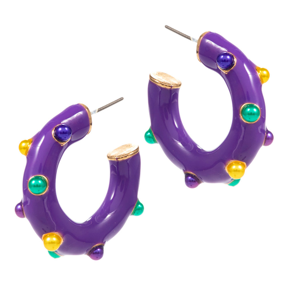 Mardi Gras Pearl Embellished Hoop Earrings