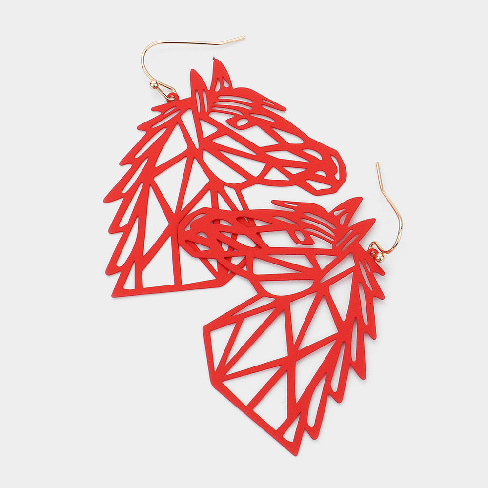 Brass Metal Cutout Horse Dangle Earrings