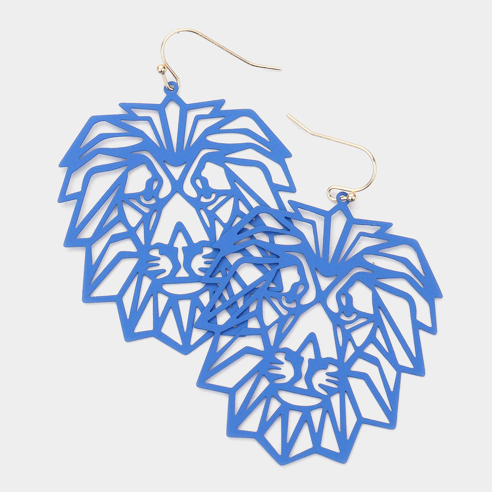 Brass Metal Cutout Lion Dangle Earrings