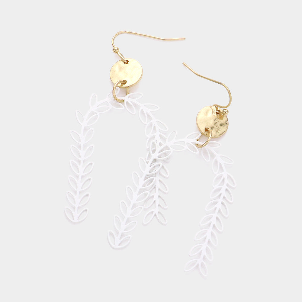 Metal Disc Sprout Cluster Colored Arch Dangle Earrings