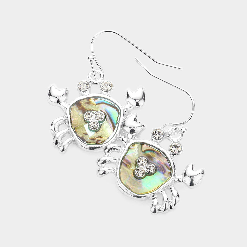 Rhinestone Embellished Abalone Crab Dangle Earrings