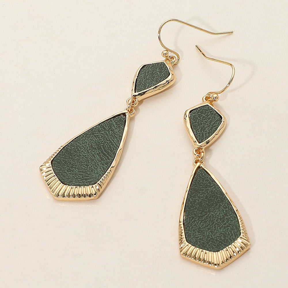 Faux Leather Geometric Plate Drop Dangle Earrings
