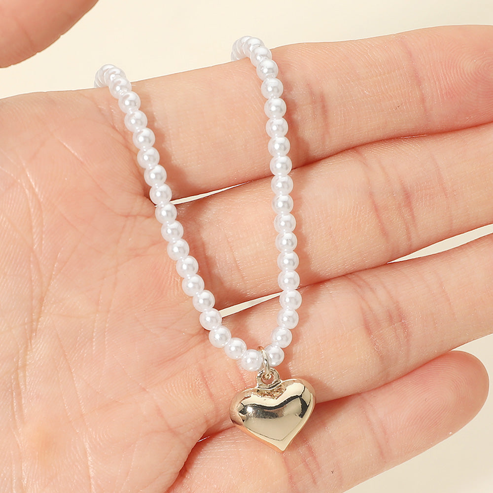 Dainty Heart Pendant Pearl Beaded Chain Necklace