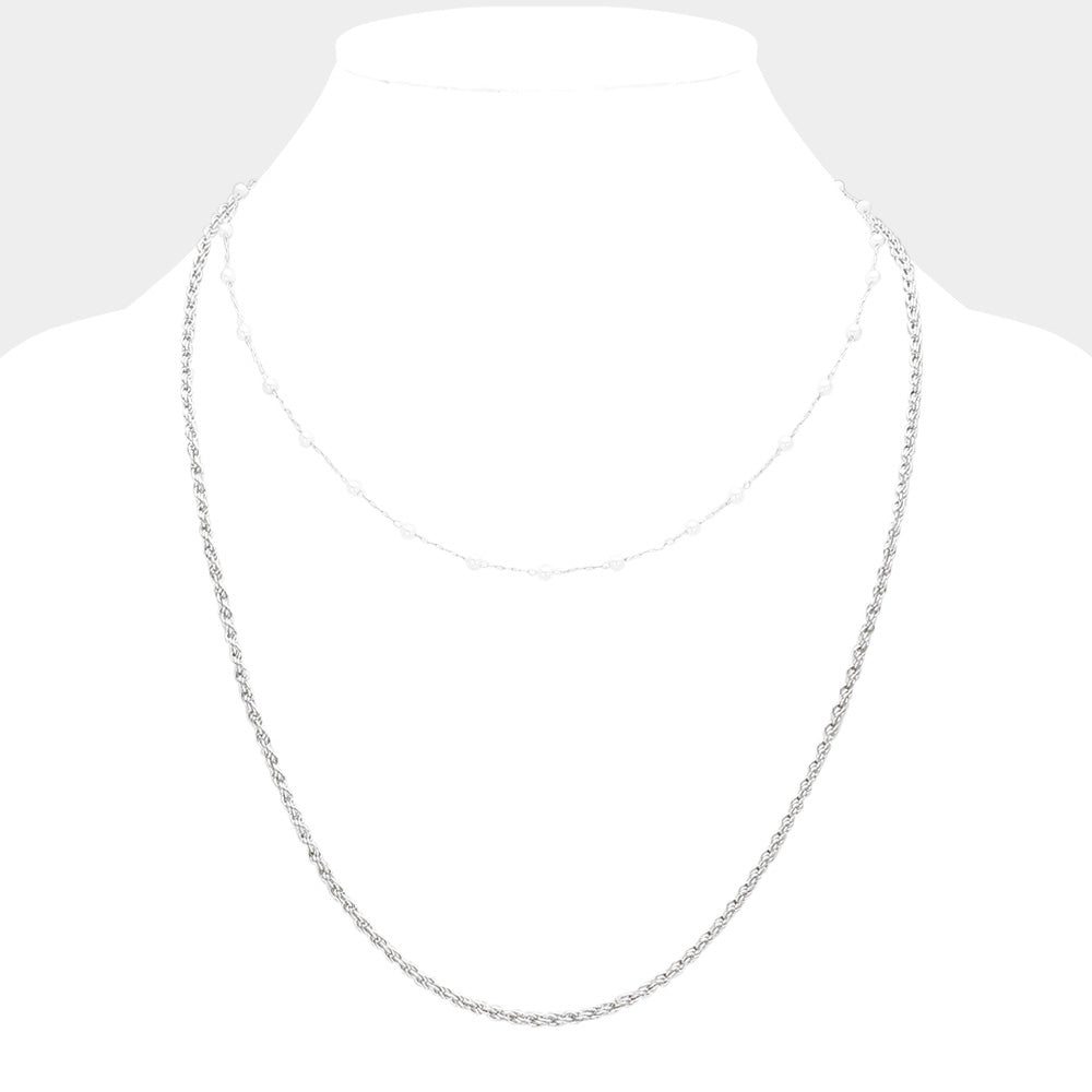Double Layered Pearl Accented Necklace