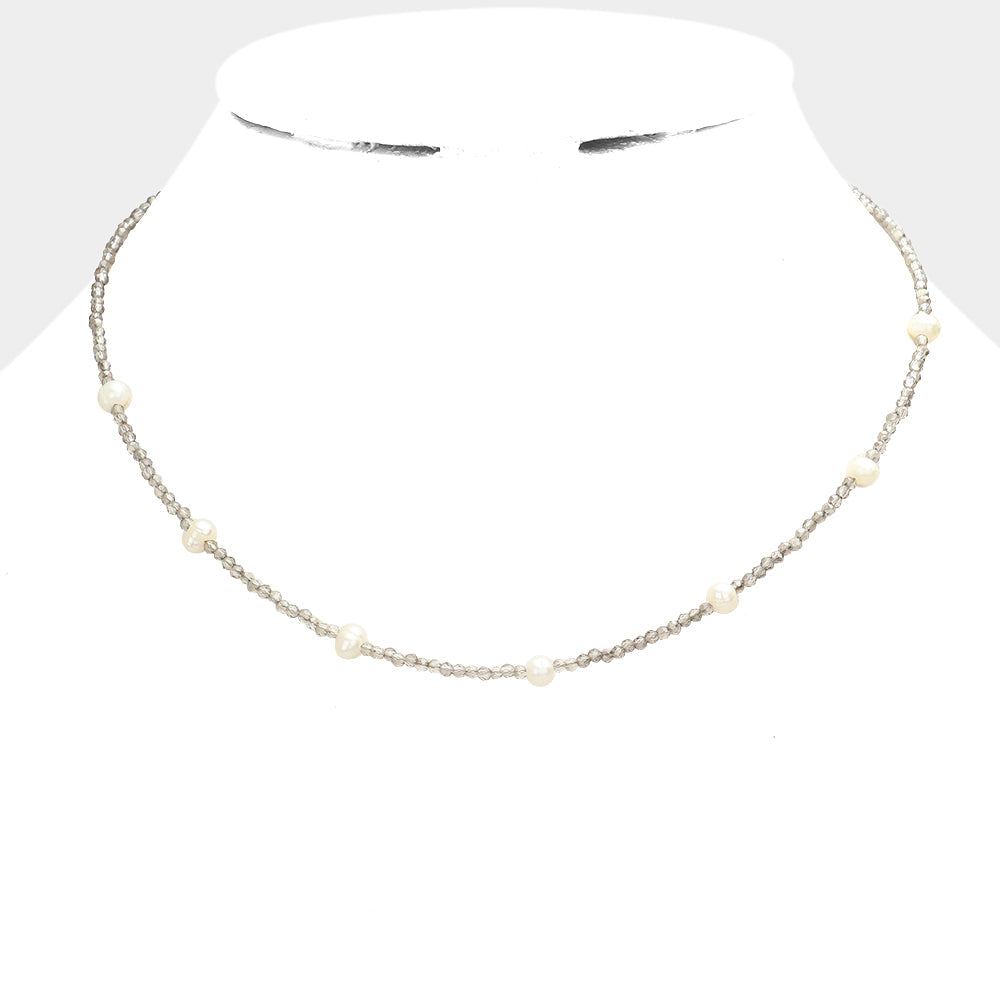 Freshwater Pearl Station Faceted Beaded Necklace