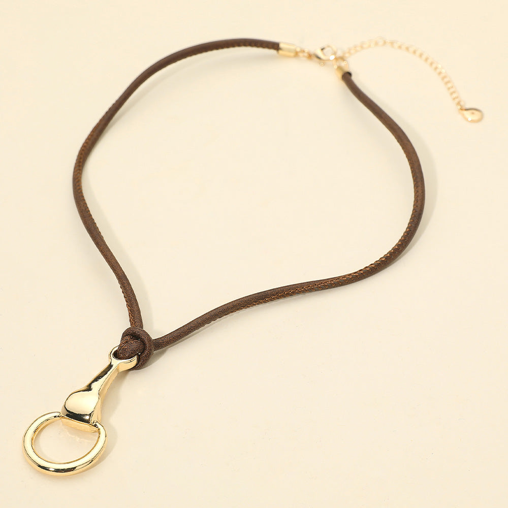Metal Loop Horsebit Pendant Cord Necklace