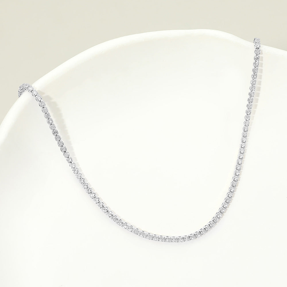 White Gold Dipped Crystal Tennis Chain Necklace