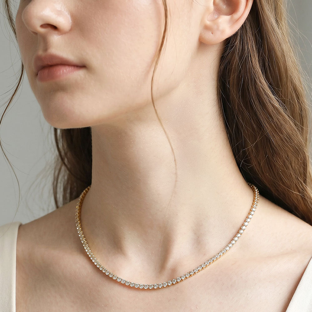 18K Gold Dipped Princess Cut Tennis Chain Necklace