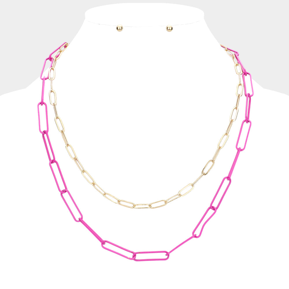 2PCS - Colored Open Metal Oval Link Necklaces