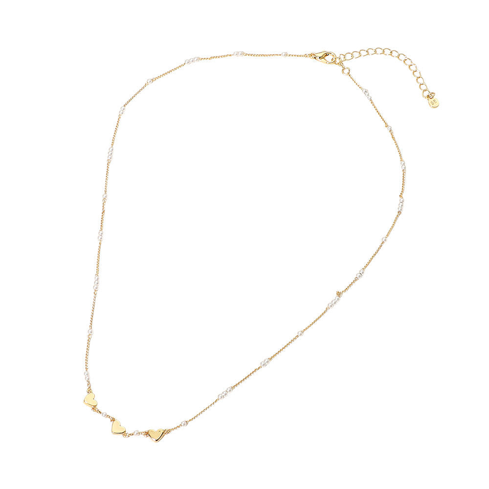 SECRET BOX_14K Gold Dipped Heart Pearl Accent Necklace